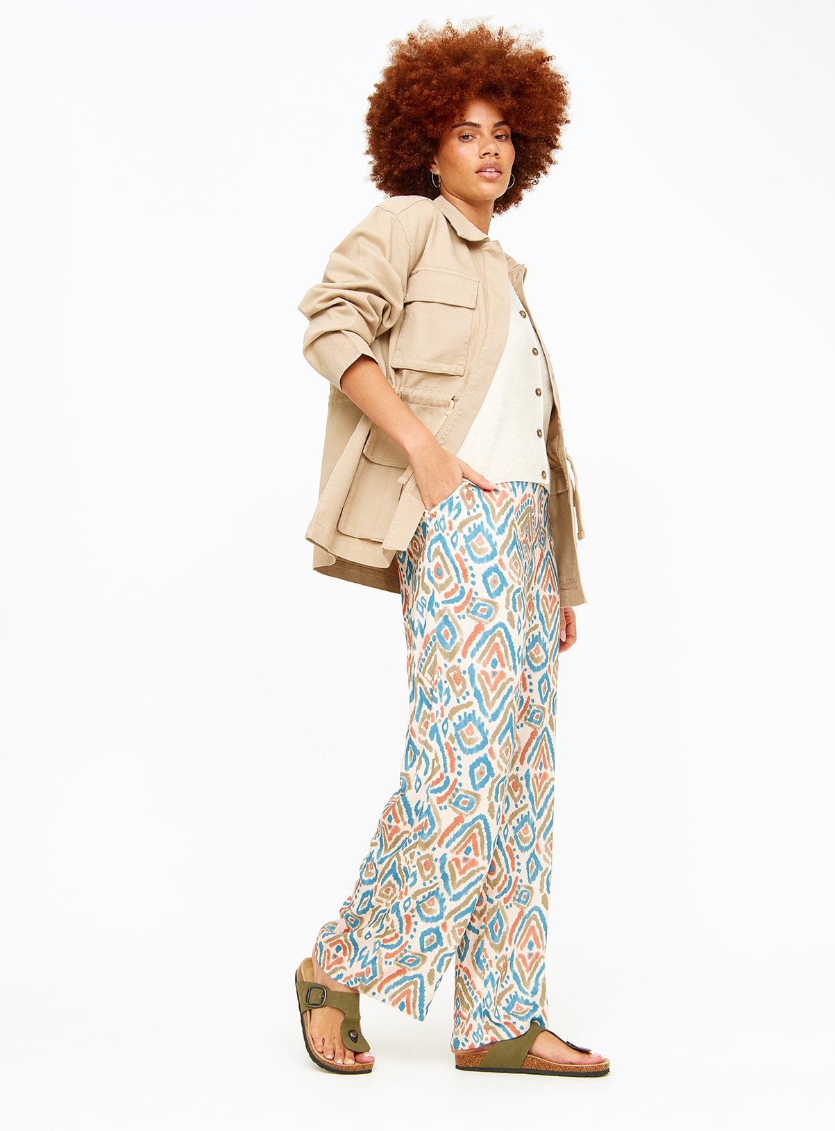 Neutral Ikat Dye Wide Leg Trousers  8 - Image 2 thumbnail